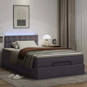 VidaXL Οθωμανικό κρεβάτι με στρώματα & LEDs Γκρι Faux Leather