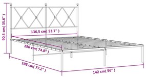 Πλαίσιο Κρεβατιού με Κεφαλάρι Λευκό 135 x 190 εκ. Μεταλλικό - Λευκό