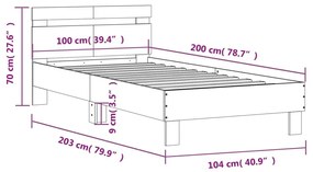 Πλαίσιο Κρεβατιού με Κεφαλάρι Μαύρο100x200εκ.Επεξεργασμένο Ξύλο - Μαύρο