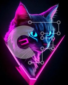 Intra Συλλεκτικό Ξύλινο Παζλ Plywood  4mm - Neon Cat Art Σε Ξύλινο Κουτί - Διαστάσεις: 10x10 cm – 25 κομμάτια
