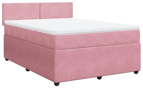 vidaXL Κρεβάτι Boxspring με Στρώμα Ροζ 160x200 εκ. Βελούδινο