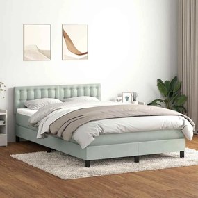 vidaXL Κρεβάτι Boxspring με Στρώμα Ανοιχτό Γκρι 140x210 εκ. Βελούδινο