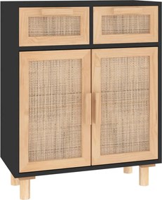 vidaXL Ντουλάπι Μαύρο 60 x 30 x 75 εκ. από Μασίφ Πεύκο &amp; Φυσικό Ρατάν