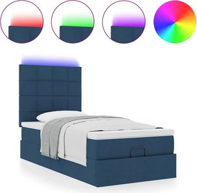 vidaXL Οθωμανικό κρεβάτι με στρώμα &amp; LEDs Μπλε 90x200 cm Ύφασμα