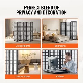 VEVOR Room Divider Japanese Wall Divider 4 Pane for Room Separation (Black)