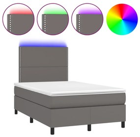 vidaXL Κρεβάτι Boxspring με Στρώμα & LED Γκρι 120x190 εκ. Συνθ. Δέρμα