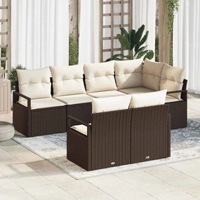 vidaXL Σετ Καναπέ Κήπου 7 pcs Καφέ και Λευκό συνθετικό ρατάν