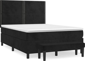 vidaXL Κρεβάτι Boxspring με Στρώμα Μαύρο 140x190 εκ. Βελούδινο