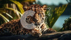 Intra Συλλεκτικό Ξύλινο Παζλ Plywood  4mm - Jaguar που στηρίζεται σε ένα κούτσουρο σε ένα τροπικό δάσος Σε Ξύλινο Κουτί - Διαστάσεις: 10x10 cm – 25 κομμάτια