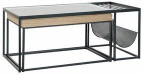 Τραπεζάκι Καφέ DKD Home Decor Μαύρο Φυσικό Ξύλο Μέταλλο Bamboo Κρυστάλλινο 110 x 60 x 45 cm