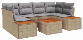 vidaXL Σετ Καναπέ Κήπου με μαξιλάρι 7 pcs Μπεζ Πολυ ράταν