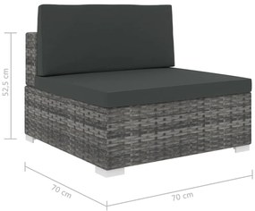 vidaXL Μεσαίο Κάθισμα Τμηματικό 1 τεμ. Γκρι Συνθετ. Ρατάν + Μαξιλάρια