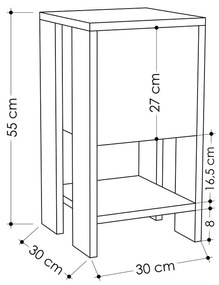 Κομοδίνο Ema pakoworld χρώμα λευκό antique-μόκα 30x30x55εκ