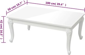 vidaXL Τραπεζάκι Σαλονιού Γυαλ. Λευκό 100 x 50 x 42 εκ. Επεξεργ. Ξύλο
