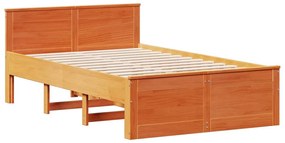 Κρεβάτι Βιβλιοθήκη Χωρίς Στρώμα 135x190 εκ Μασίφ Ξύλο Πεύκου - Καφέ