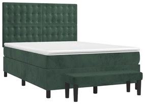 vidaXL Κρεβάτι Boxspring με Στρώμα Σκούρο Πράσινο 140x200εκ. Βελούδινο