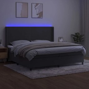 vidaXL Κρεβάτι Boxspring με Στρώμα & LED Σκ. Γκρι 200x200εκ. Βελούδινο