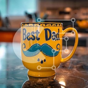 Intra Συλλεκτικό Ξύλινο Παζλ Plywood 4mm - Κίτρινη κούπα καφέ με τον «καλύτερο μπαμπά» Σε Ξύλινο Κουτί - Διαστάσεις Puzzle: 10x10 cm – 25 κομμάτια