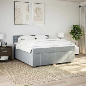 vidaXL Κρεβάτι Boxspring με Στρώμα Ανοιχτό Γκρι 200x200 εκ. Υφασμάτινο