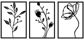 Διακοσμητικό Τοίχου Flowers (Σετ 3Τμχ) 899SKL2377 49x70cm Black Wallity Metal