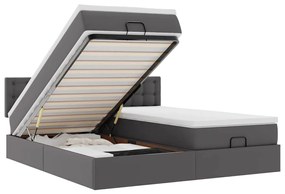 vidaXL Οθωμανικό κρεβάτι με στρώματα &amp; LEDs Γκρι Faux Leather