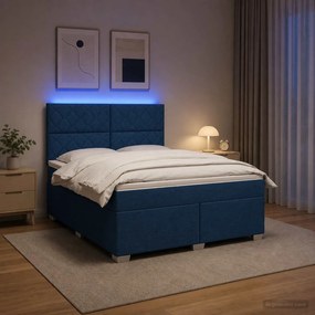 vidaXL Κρεβάτι box spring με στρώμα Μπλε 160 x 200 cm Ύφασμα
