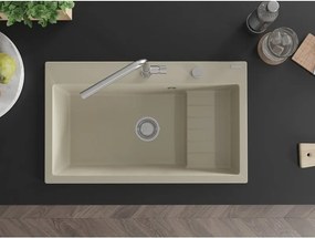 Mexen Omar νεροχύτης γρανίτης, 1 τμήμα, 800 x 480 χιλ., μπεζ, σιφόνι χρώμιο