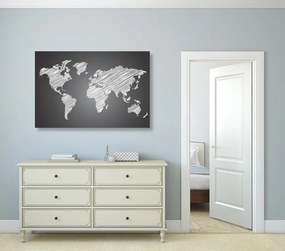 Εικόνα εκκολαπτό παγκόσμιο χάρτη σε ασπρόμαυρο - 60x40