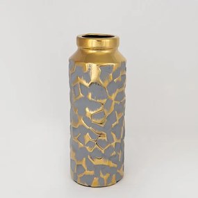 ΒΑΖΟ ΚΕΡΑΜΙΚΟ ΓΚΡΙ - ΧΡΥΣΟ 13x13x33cm