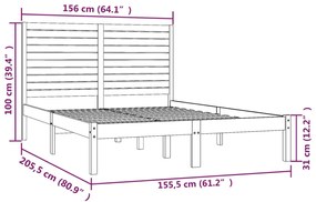 vidaXL Πλαίσιο Κρεβατιού Μαύρο 150 x 200 εκ. Μασίφ Ξύλο King Size