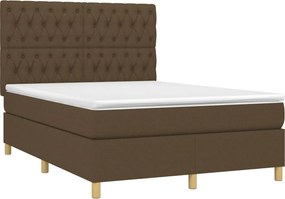 vidaXL Κρεβάτι Boxspring με Στρώμα Σκούρο Καφέ 140x200 εκ Υφασμάτινο
