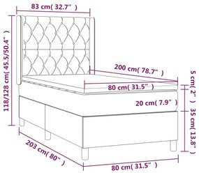 ΚΡΕΒΑΤΙ BOXSPRING ΜΕ ΣΤΡΩΜΑ &amp; LED ΑΝ.ΓΚΡΙ 80X200 ΕΚ. ΥΦΑΣΜΑΤΙΝΟ 3139069