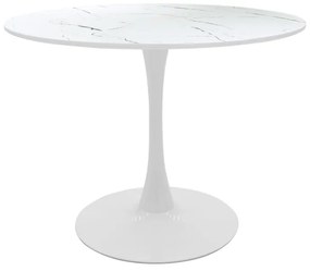 Tραπέζι Balou pakoworld mdf σε λευκή απόχρωση με όψη μαρμάρου Φ100x76εκ