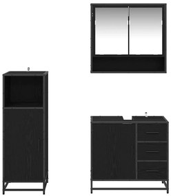vidaXL Σετ Επίπλων Μπάνιου με ράφι 3 pcs Μαύρη Οξυά Επεξεργασμένο ξύλο