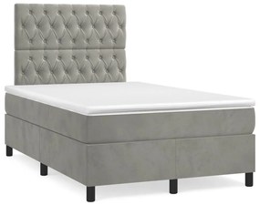 vidaXL Κρεβάτι Boxspring με Στρώμα Ανοιχτό Γκρι 120x190 εκ. Βελούδινο