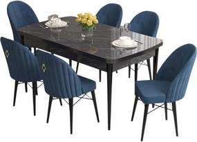 Extendable Dining Table &amp; Chairs Set (7 Pieces) Roz - Black Marble, Navy Blue Black Marble
Navy Blue