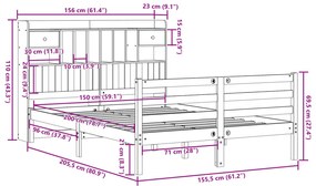 Κρεβάτι Βιβλιοθήκη Χωρίς Στρώμα 150x200 εκ Μασίφ Ξύλο Πεύκου - Λευκό