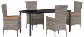 vidaXL Σέτ φαγητού για κήπο με μαξιλάρι 5 pcs Γκρι Πολυ ράταν