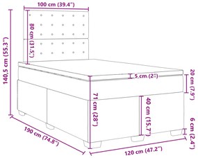 Κρεβάτι Boxspring με Στρώμα Σκούρο Γκρι 120x190 εκ Υφασμάτινο - Γκρι