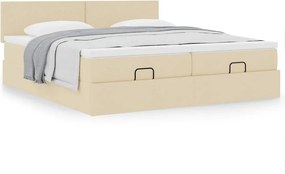 vidaXL Οθωμανικό κρεβάτι με στρώματα Κρέμα 180x200cm ύφασμα