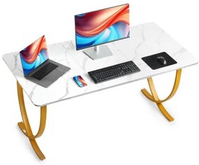 VEVOR Executive Desk, 160 cm W x 80 cm D Large Office Desk, Modern Computer Table Conference Meeting Room Table, Business Furniture Enlarged Desktop for Home Office, White and Gold