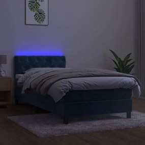 Κρεβάτι Boxspring με Στρώμα &amp; LED Σκ. Μπλε 80x200 εκ. Βελούδινο - Μπλε