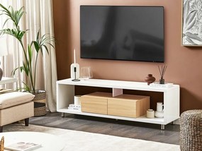 Τραπέζι Tv Berwyn 1207, Ανοιχτό χρώμα ξύλου, Γυαλιστερό λευκό, 159x50x39cm, 34 kg | Epipla1.gr