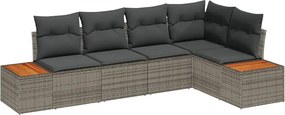 vidaXL Σετ Καναπέ Κήπου με μαξιλάρι 5 pcs Γκρι Πολυ ράταν
