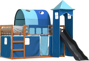 vidaXL Κουκέτα με Τσουλήθρα και Κουρτίνες Μπλε 90x200 εκ.