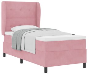 vidaXL Κρεβάτι Box Spring με Στρώμα Ροζ 90x200 εκ Βελούδο
