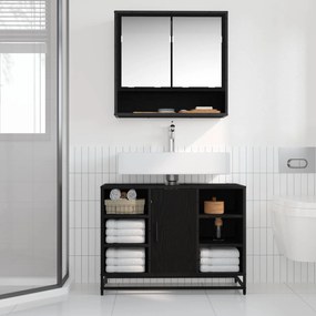 vidaXL Ντουλάπι Μπάνιου Μαύρη Οξυά 80 x 33 x 60 εκ Επεξεργασμένο ξύλο