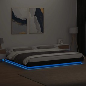 vidaXL Πλαίσιο Κρεβατιού με LED Μαύρο 180 x 200 εκ. Επεξ. Ξύλο