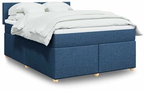 vidaXL Κρεβάτι Boxspring με Στρώμα Μπλε 140x190 εκ. Υφασμάτινο