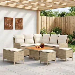 vidaXL Σύνολα επίπλων με μαξιλάρι 7 pcs Μπεζ και Κρέμα Ράτα PE